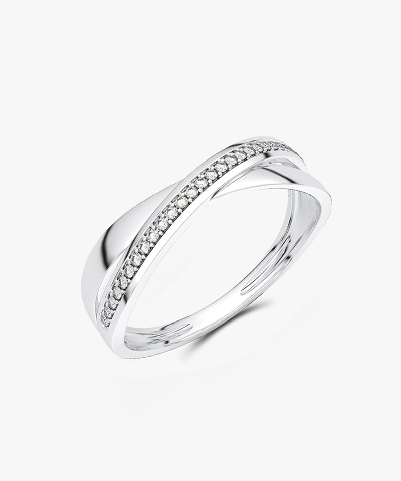 Skręcony pierścionek z brylantami od Venetia Jewels w eleganckim, nowoczesnym wzornictwie
