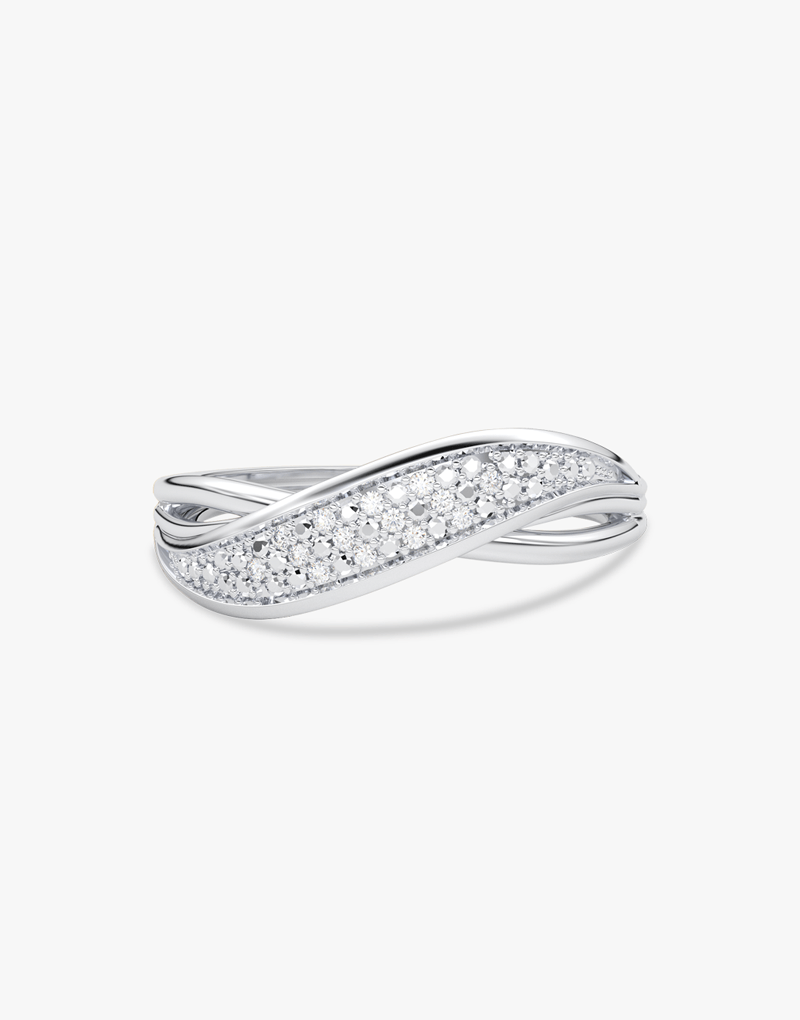 Elegancki pierścionek z brylantami 14k z delikatnym wachlarzowym wzorem w srebrnym kolorze