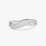 Elegancki pierścionek z brylantami 14k z delikatnym wachlarzowym wzorem w srebrnym kolorze