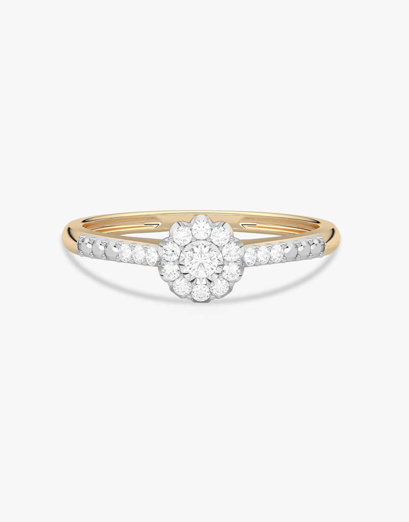 Złoty pierścionek z brylantami w kształcie kwiatka, elegancka biżuteria od Venetia Jewels