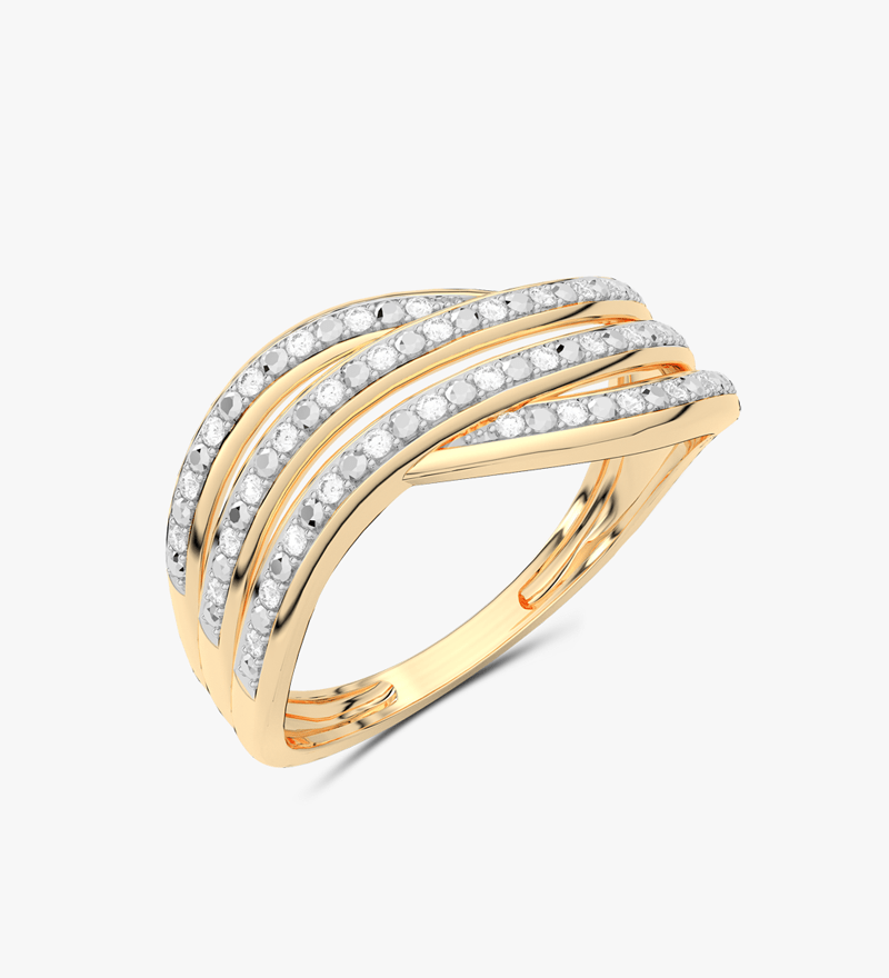 Złoty pierścionek z brylantami od Venetia Jewels z eleganckim wzorem wielowarstwowym