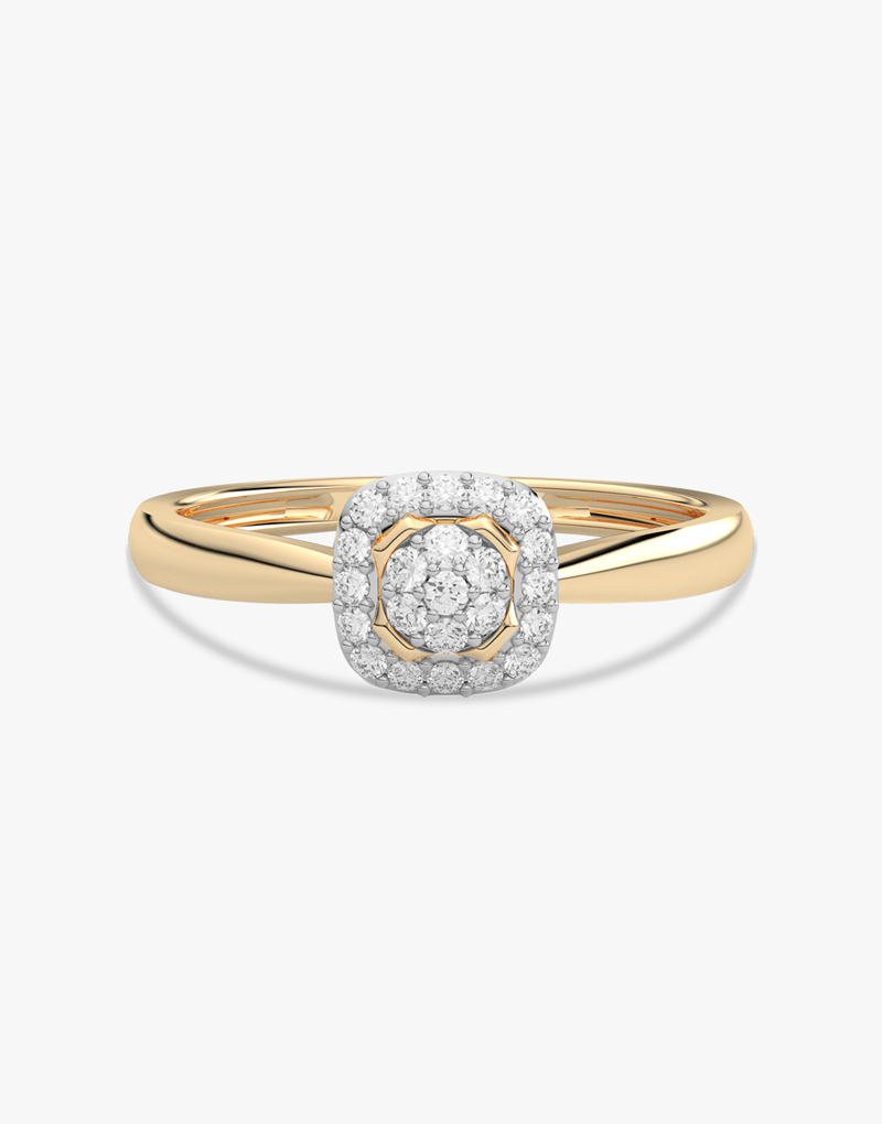 Złoty pierścionek z brylantami z okrągłym diamentowym zdobieniem w eleganckim designie