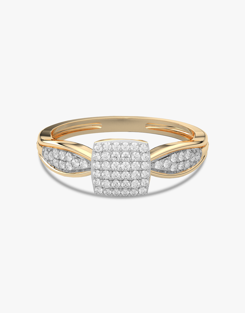 Złoty pierścionek Venetia Jewels z diamentowym wzorem w kształcie kwadratu