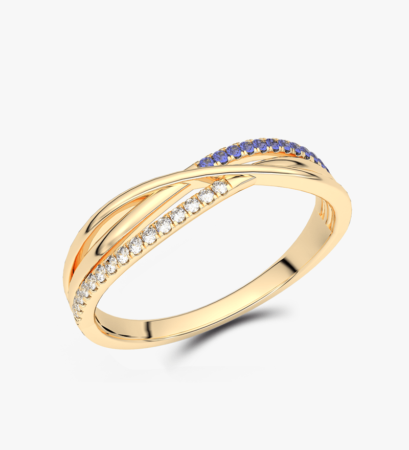 Elegancki złoty pierścionek z szafirami i diamentami, idealny na wyjątkowe okazje