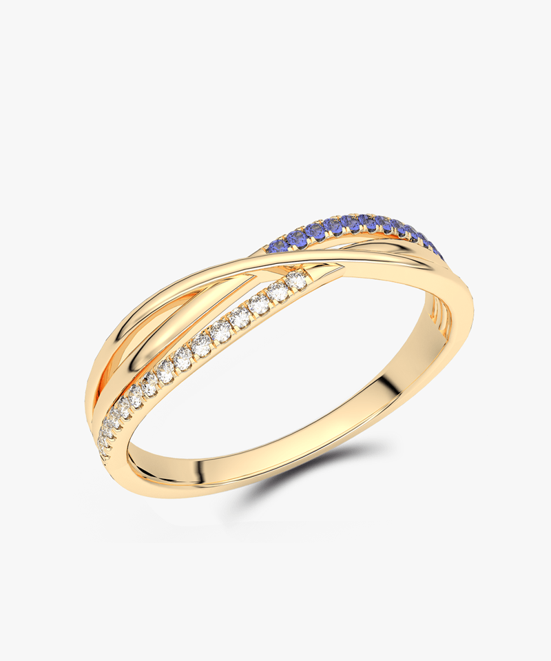 Elegancki złoty pierścionek z szafirami i diamentami, idealny na wyjątkowe okazje