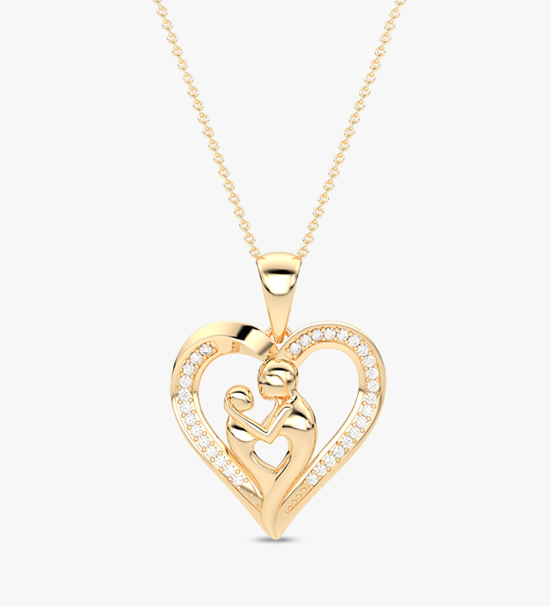 Złoty wisiorek serce z brylantami z delikatnym wzorem i zawieszką na cienkim łańcuszku